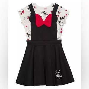 Little Girls Minnie Hearts Short Sleeve T-shirt and Pinafore Dress | Size 2T